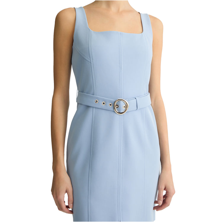 Abito Donna a tubino azzurro con cintura dettaglio