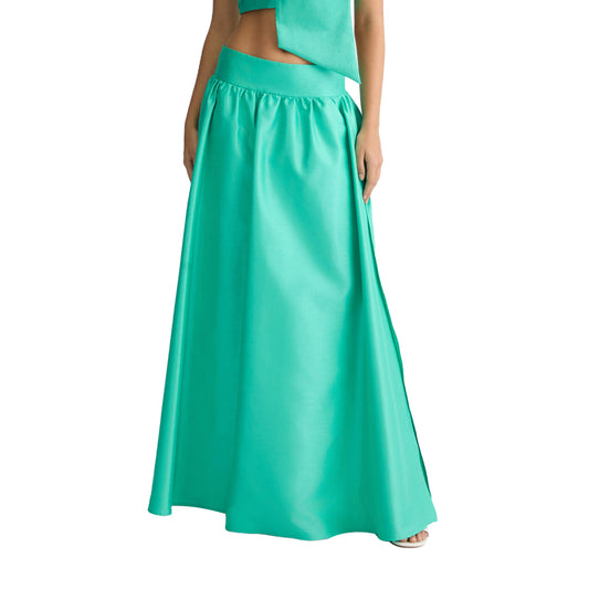 Gonna lunga da Donna in shantung verde modella frontale