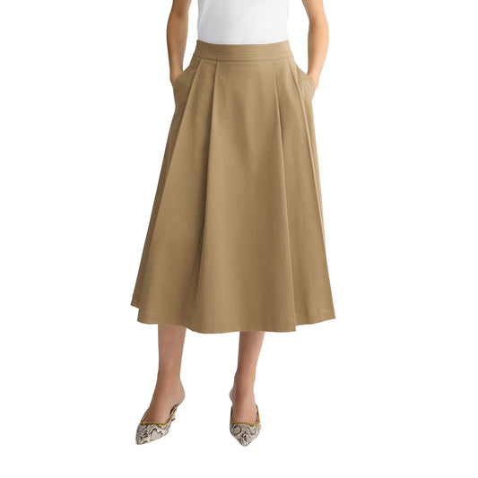 Gonna Donna a pieghe Beige in gabardine modella frontale