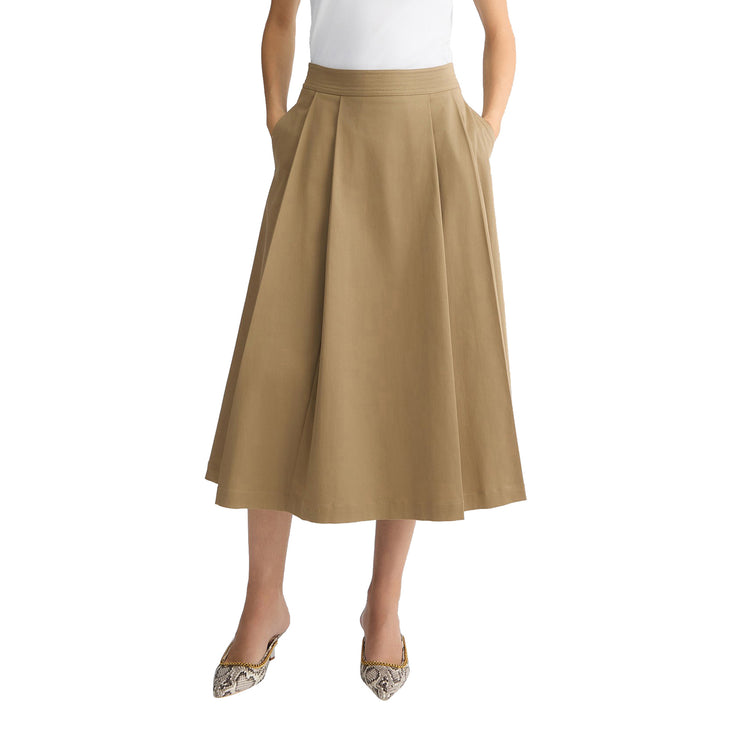 Gonna Donna a pieghe Beige in gabardine modella frontale
