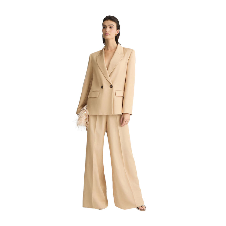 Pantaloni Donna wide leg beige con tasca applicata modella intera frontale