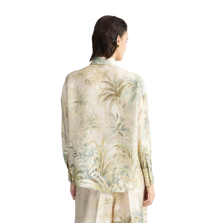 Camicia Donna in twill con stampa tropicale modella retro