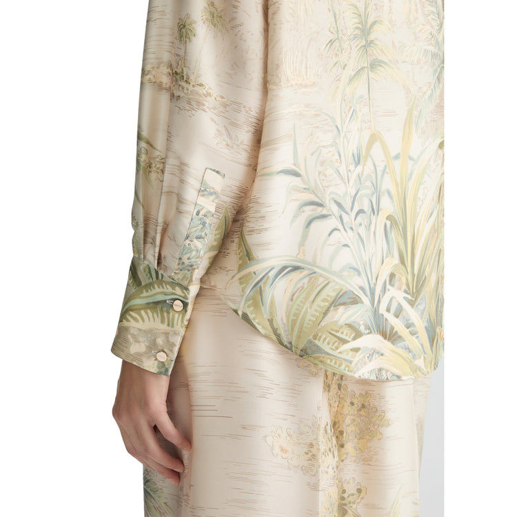 Camicia Donna in twill con stampa tropicale dettaglio retro
