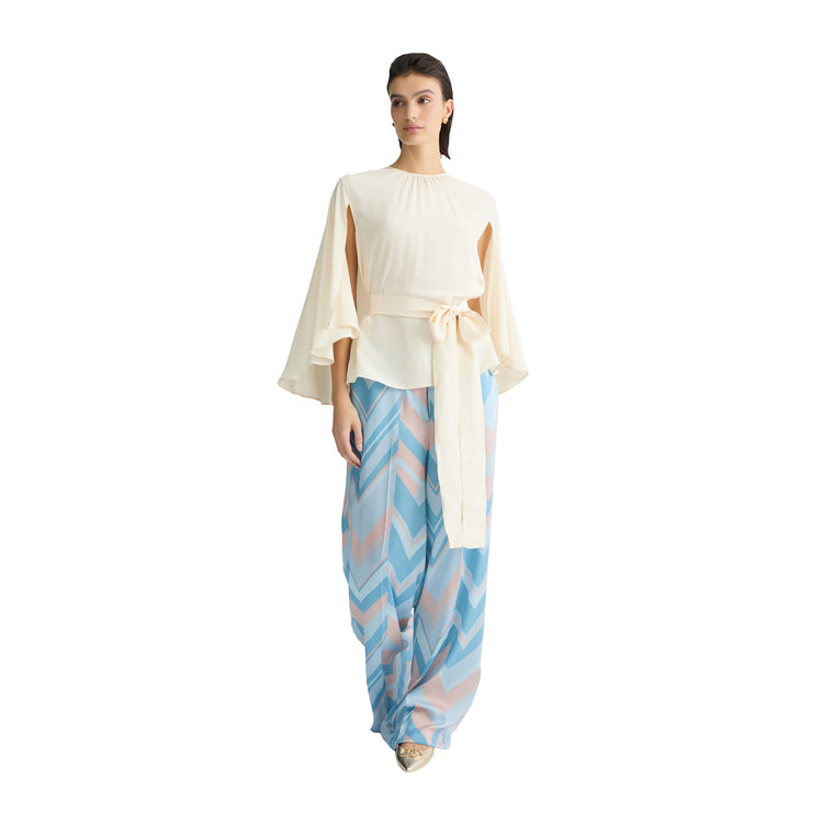 Blusa Donna con cintura Bianco modella frontale intera