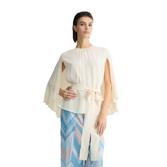 Blusa Donna con cintura Bianco modella frontale