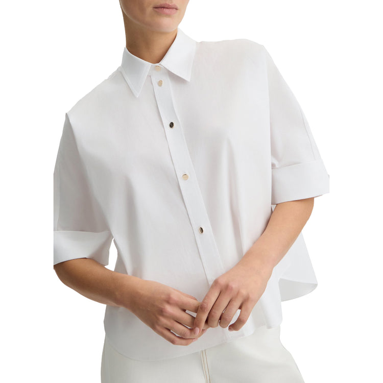 Camicia Donna boxy in cotone Bianco dettaglio modella frontale ravvicinata