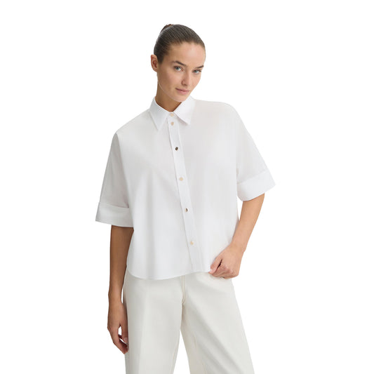 Camicia Donna boxy in cotone Bianco modella frontale