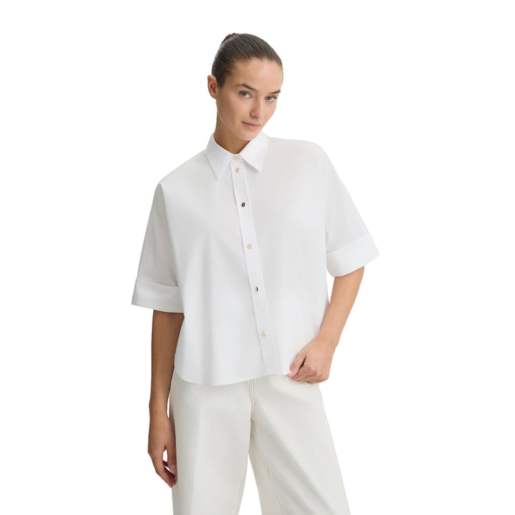 Camicia Donna boxy in cotone Bianco modella frontale