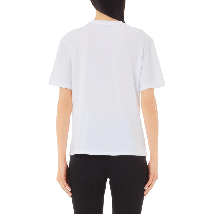 T-shirt Bianca da Donna con palme ricamate con strass modella retro