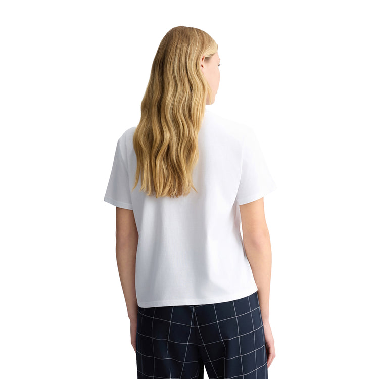 T-shirt Donna in cotone Bianco con ricamo e strass modella retro