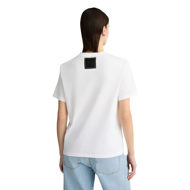 T-shirt Donna in cotone in tinta unita bianca modella retro