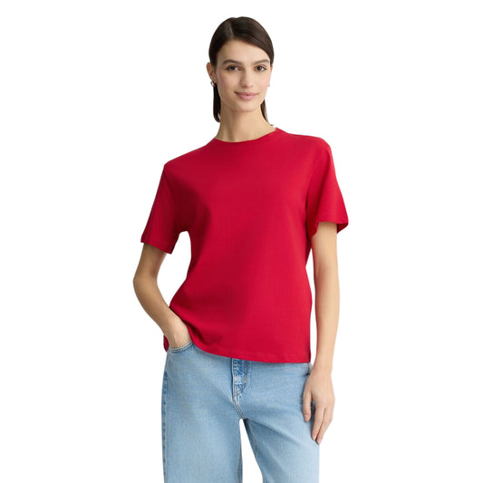 T-shirt Donna in cotone in tinta unita rossa modella frontale