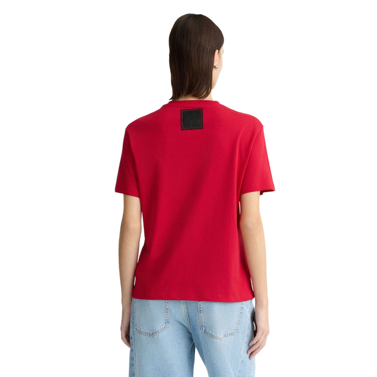 T-shirt Donna in cotone in tinta unita rossa modella retro