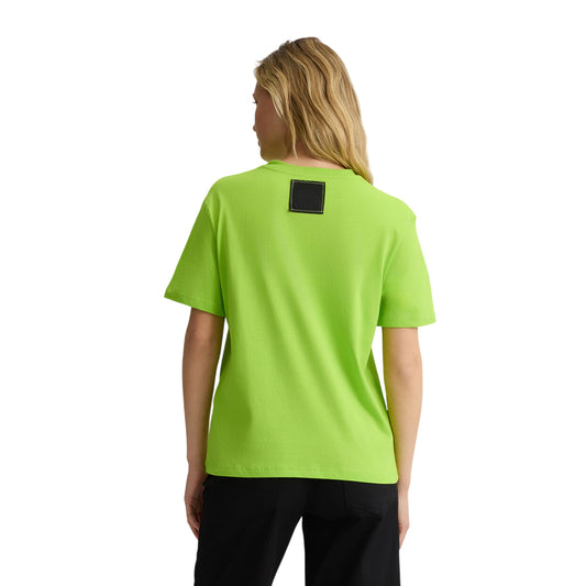 T-shirt Donna in cotone in tinta unita verde modella retro