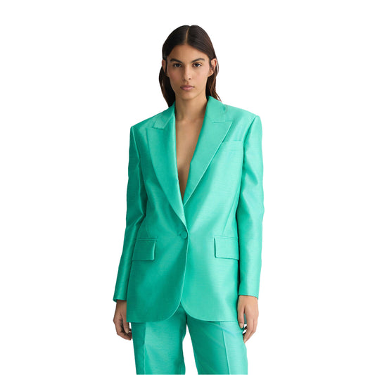 Blazer Donna monopetto in shantung verde modella frontale
