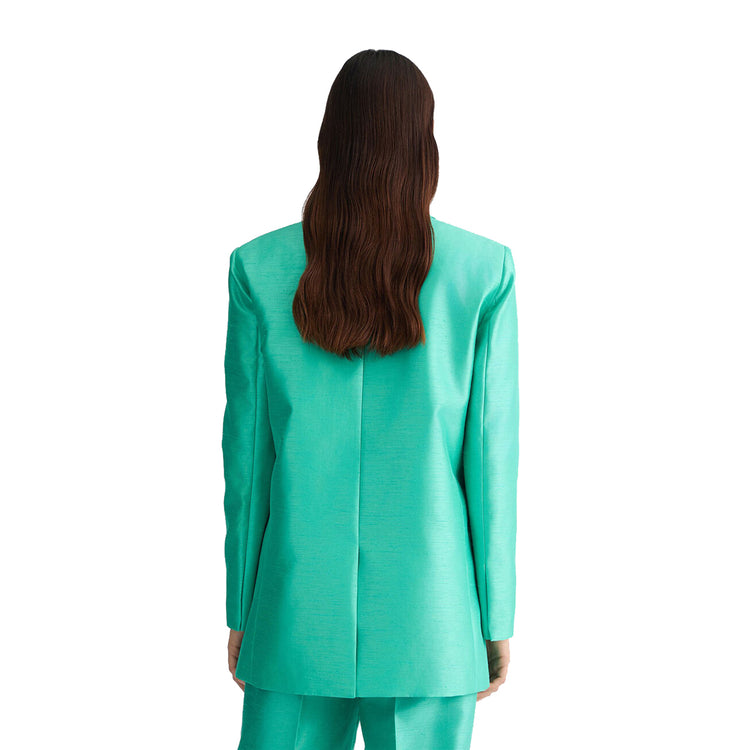 Blazer Donna monopetto in shantung verde modella retro