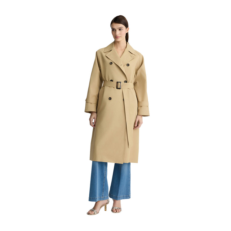 Trench Donna doppiopetto con cintura Beige modella frontale