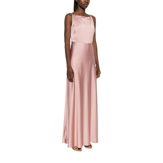 Abito lungo Donna in raso rosa modella frontale