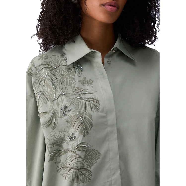 Camicia Oversize Donna con ricamo Verde dettaglio