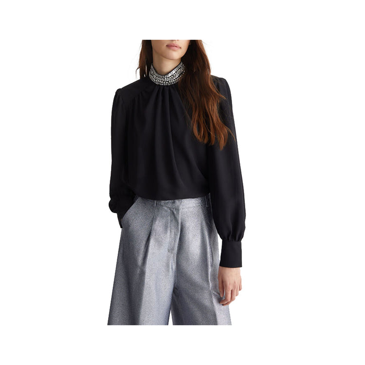 Women's Blouse with Rhinestones on the Neck