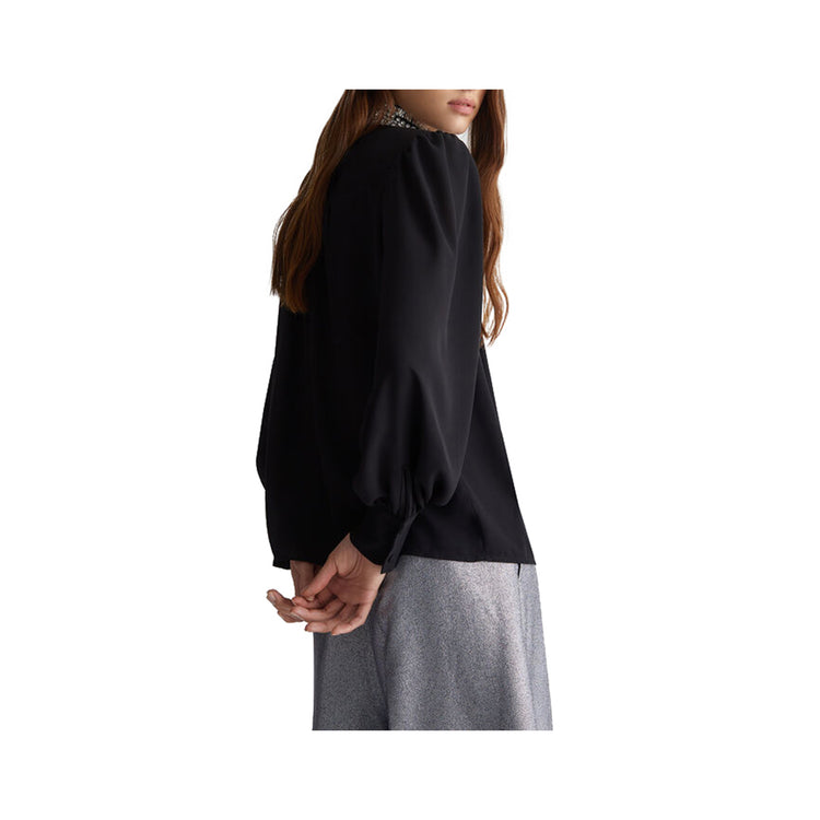 Women's Blouse with Rhinestones on the Neck