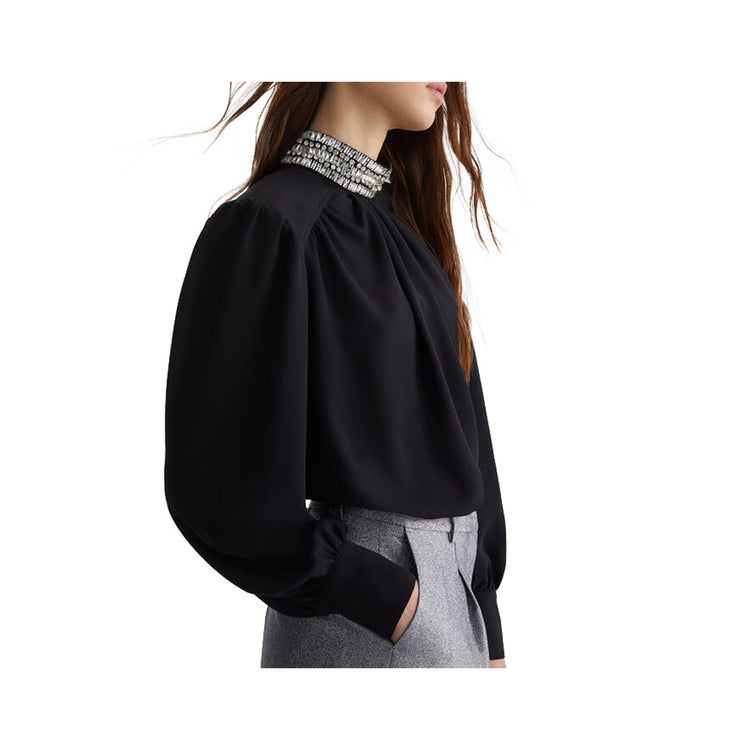 Women's Blouse with Rhinestones on the Neck