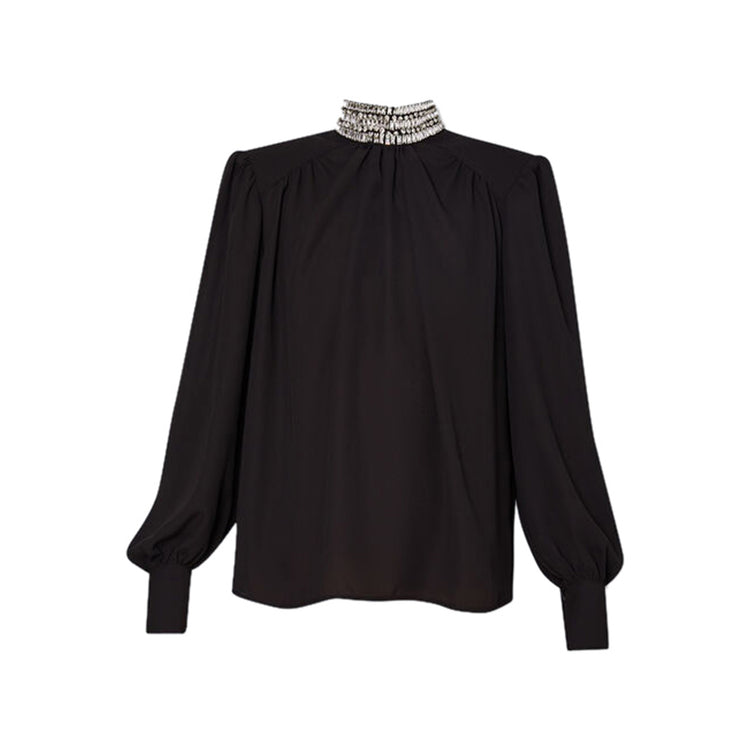 Women's Blouse with Rhinestones on the Neck