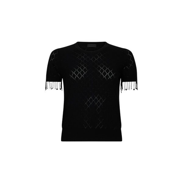 T-shirt Donna con frange sulle maniche Nero