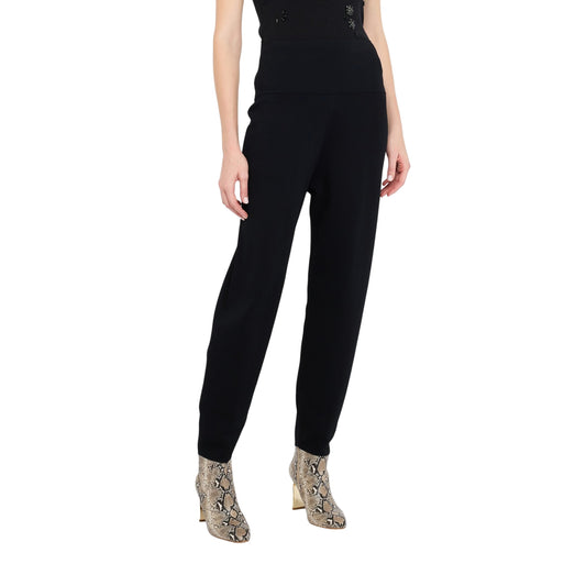 Pantaloni Donna in maglia di misto viscosa nero modella frontale