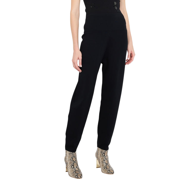 Pantaloni Donna in maglia di misto viscosa nero modella frontale