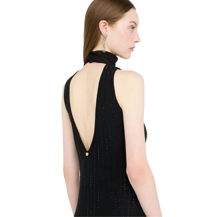 Abito Donna in tulle con strass Nero modella retro ravvicinata