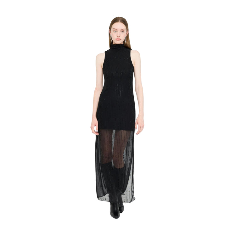 Abito Donna in tulle con strass Nero modella frontale