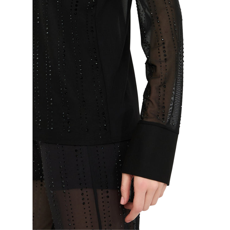 Camicia Donna in tulle con strass Nero dettaglio
