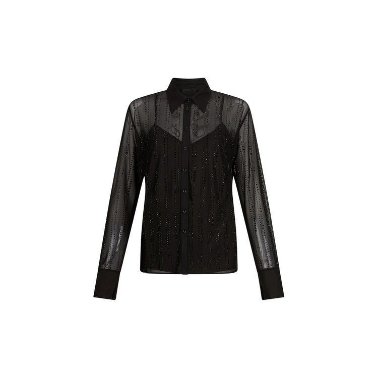 Camicia Donna in tulle con strass Nero