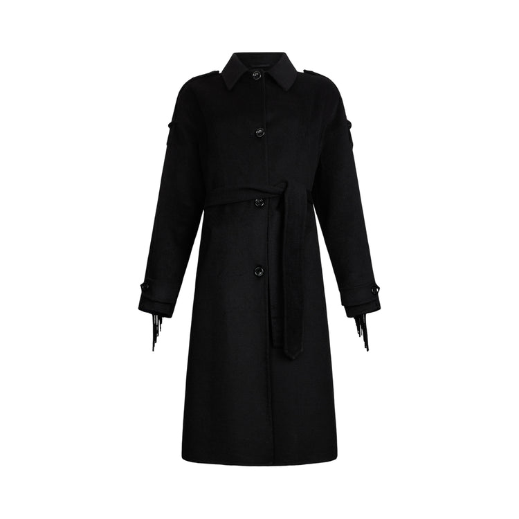 Trench Donna in lana con frange nero