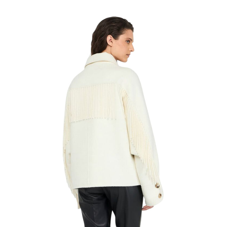 Cappotto Donna in lana con frange Bianco modella retro