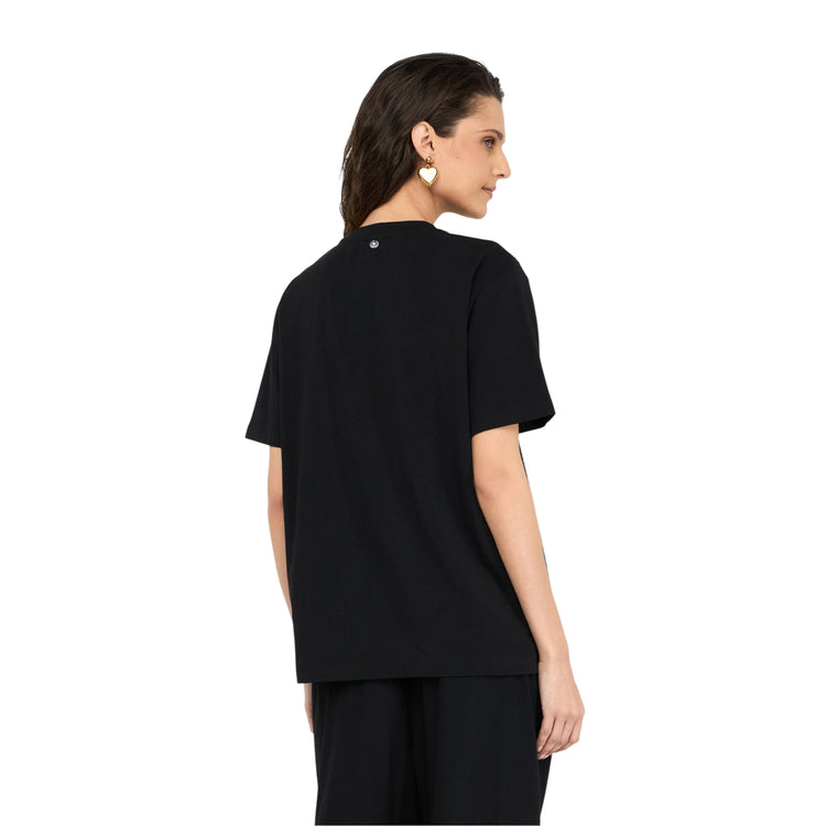 T-shirt Donna con strass applicati Nero modella retro