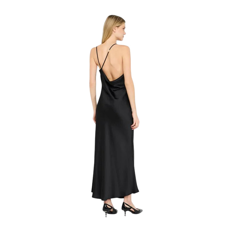 Abito Donna lungo elegante in raso nero modella retro
