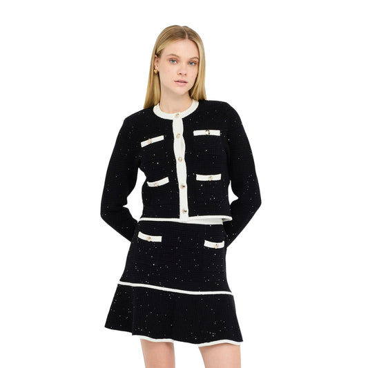 Giacca Donna in lurex con bottoni Nero modella frontale