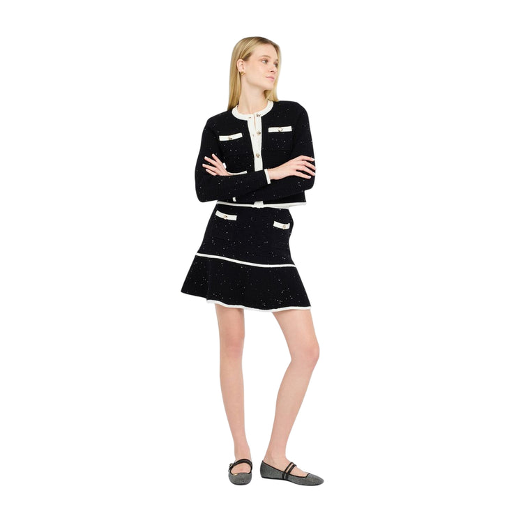 Giacca Donna in lurex con bottoni Nero modella intera frontale