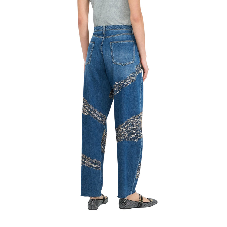 Jeans Donna balloon con borchie e strass modella retro