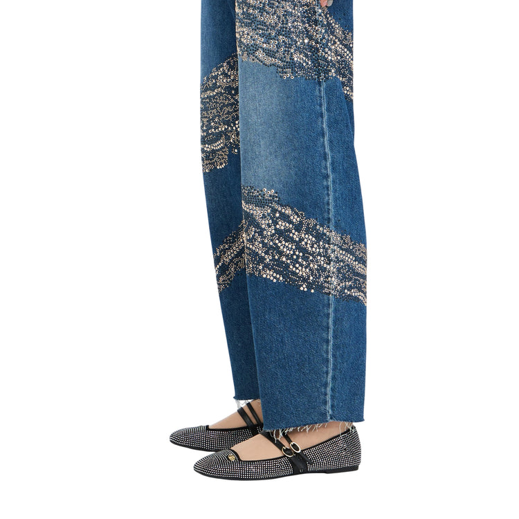 Jeans Donna balloon con borchie e strass dettaglio