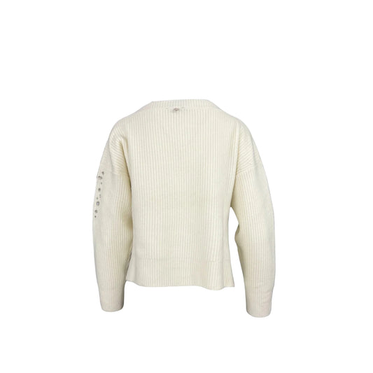 Maglione Donna a coste bianco con gioielli laterali retro