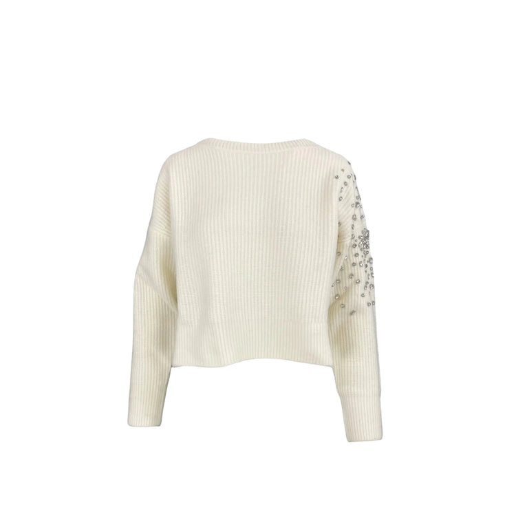 Maglione Donna a coste bianco con gioielli laterali