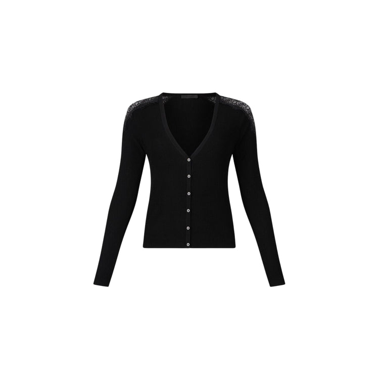 Maglia Donna con bottoni e pizzo Nero