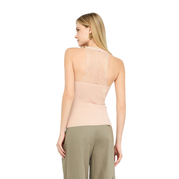 Top Donna con dettagli in pizzo Rosa modella retro