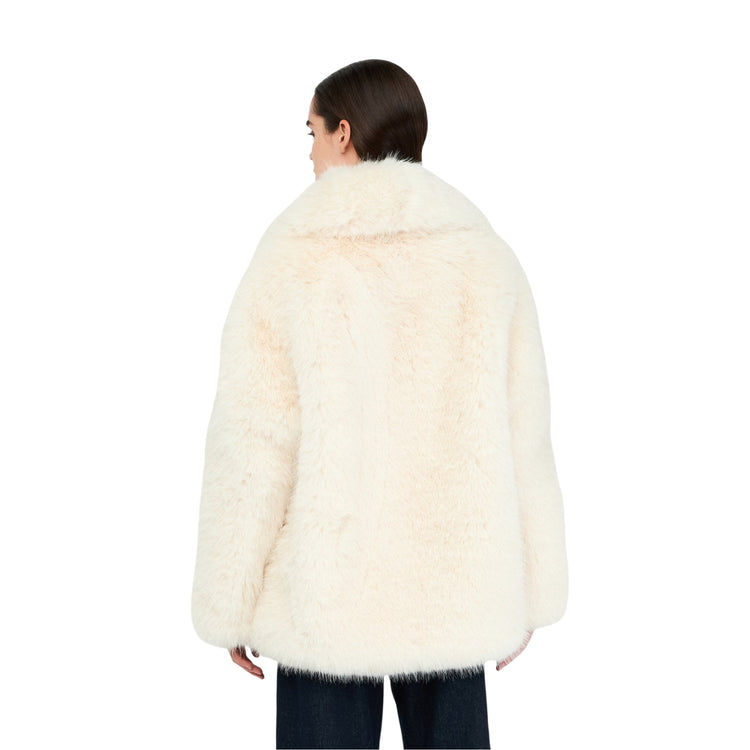 Cappotto Donna in pelliccia sintetica bianco modella retro