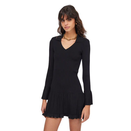 Abito corto Donna in maglia a costine Nero modella frontale