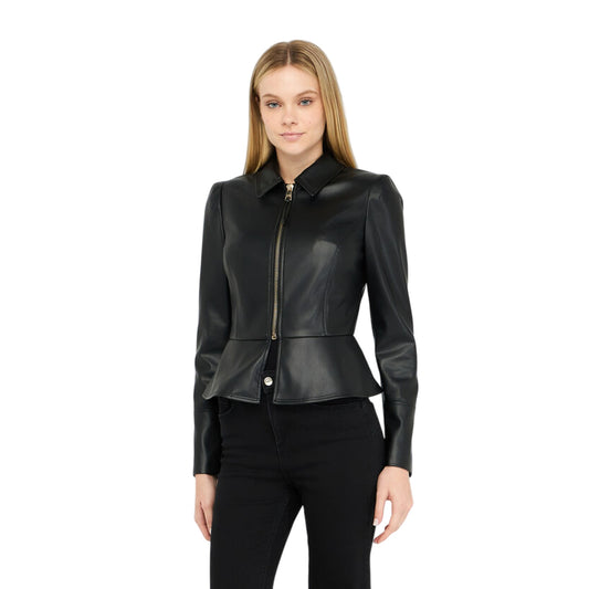 Giacca Donna in tessuto spalmato nero modella frontale