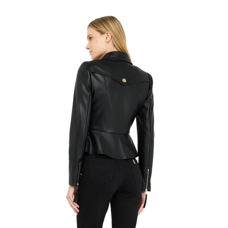 Giacca Donna in tessuto spalmato nero modella retro